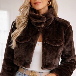 ZARA Women’s Faux Fur Chocolate Jacket – Size Medium – NWT (New With Tags)